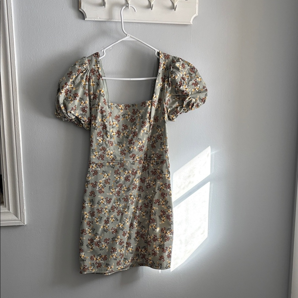 Trixxi Floral Puff Sleeve Mini Dress - mint green and Red